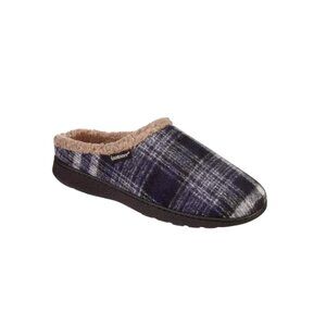Isotoner Men's Plaid Indoor Comfort Hoodback Slippers Navy Blue M,L,XL,XXL